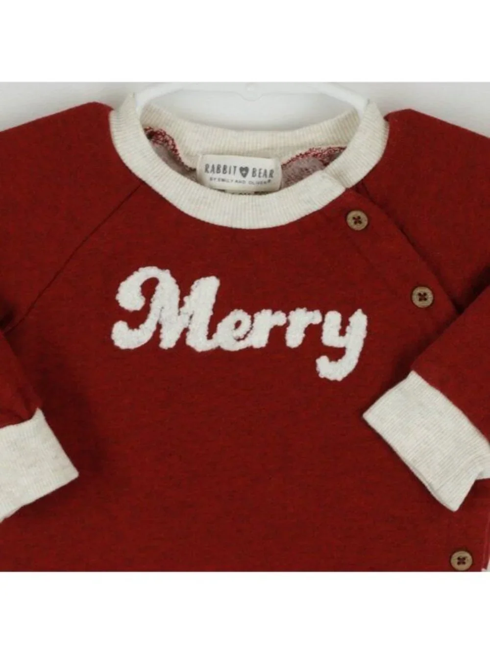 Rabbit + Bear Infant Size 6-9 Months Red Cream Crewneck Button Up Sweatshirt